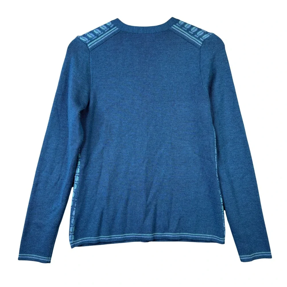 Tory Burch Walda Scarab Blue 100%‎ Merino Wool Cardigan Sweater Beetle Buttons S